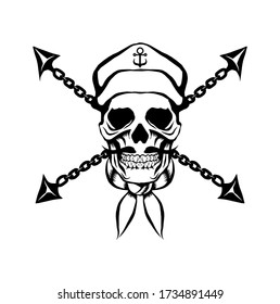 sailor skull with chain for tattoo design or logo template