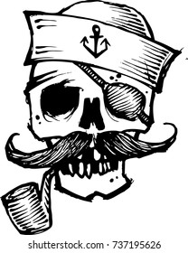 sailor skull hand drawn vector