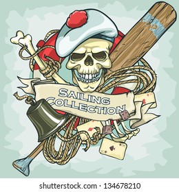 Sailor skull logo design - Sailing Collection, Vector Illustration with sample text