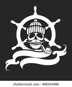 sailor skull logo signs on a black background