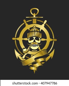 sailor skull logo signs on a black background