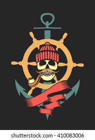 sailor skull logo signs on a black background