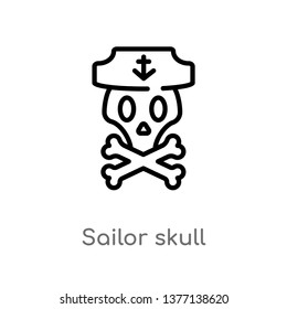sailor skull vector line icon. Simple element illustration. sailor skull outline icon from shapes concept. Can be used for web and mobile