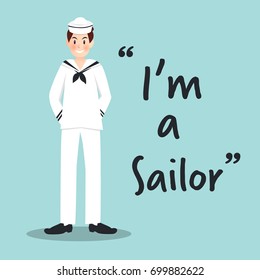 Sailor smiling character on sky blue background 
