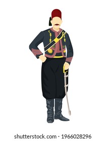 Sailor soldier in the Ottoman period. Vector illustration. The man with the sword.  Soldier stands at attention