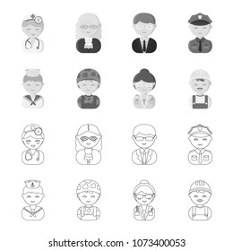 Sailor, soldier, scientist, builder.Profession set collection icons in outline,monochrome style vector symbol stock illustration web.