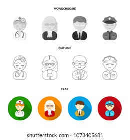 Sailor, soldier, scientist, builder.Profession set collection icons in flat,outline,monochrome style vector symbol stock illustration web.