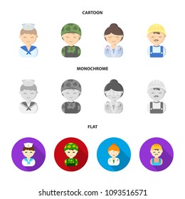 Sailor, soldier, scientist, builder.Profession set collection icons in cartoon,flat,monochrome style vector symbol stock illustration web.