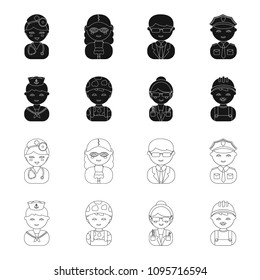 Sailor, soldier, scientist, builder.Profession set collection icons in black,outline style vector symbol stock illustration web.