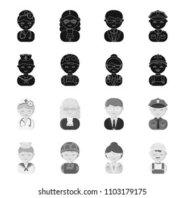 Sailor, soldier, scientist, builder.Profession set collection icons in black,monochrome style vector symbol stock illustration web.