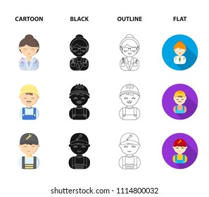 Sailor, soldier, scientist, builder.Profession set collection icons in cartoon,black,outline,flat style vector symbol stock illustration web.
