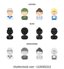 Sailor, soldier, scientist, builder.Profession set collection icons in cartoon,black,monochrome style vector symbol stock illustration web.