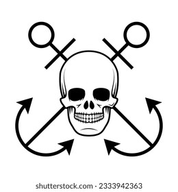 Sailor spirit. Skull with anchors on grunge background.