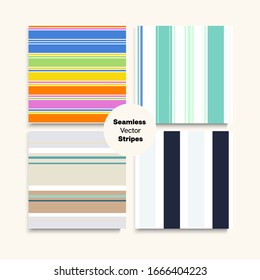 Sailor Stripes Seamless Design Set. Winter Summer Modern Fashion Fabric. Elegant Fashion Background Training Suit Lines Vintage Lines Endless Texture. Female Male Childrens Seamless Stripes Pattern.
