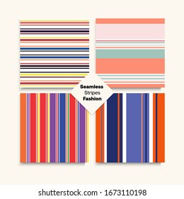 Sailor Stripes Seamless Design Set. Autumn Spring Vintage Fashion Print. Childrens Female Male Seamless Stripes Texture. Business Suit Lines Funky Fashion Background Elegant Lines Endless Pattern.