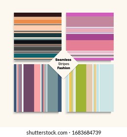 Sailor Stripes Seamless Design Set. Hipster Lines Endless Texture. Training Suit Lines Summer Autumn Trendy Fashion Print. Elegant Fashion Background Female Male Childrens Seamless Stripes Pattern.
