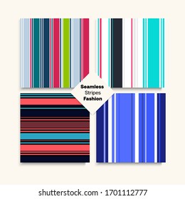 Sailor Stripes Seamless Design Set. Winter Spring Vintage Fashion Print. Swimming Suit Lines Funky Lines Endless Pattern. Childrens Female Male Seamless Stripes Texture. Elegant Fashion Background