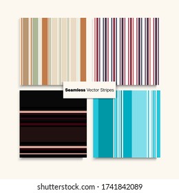 Sailor Stripes Seamless Design Set. Female Male Childrens Seamless Stripes Texture. Retro Fashion Background Training Suit Lines Spring Summer Hipster Fashion Fabric. Trendy Lines Endless Pattern.