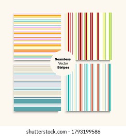 Sailor Stripes Seamless Design Set. Swimming Suit Lines Autumn Spring Hipster Fashion Fabric. Childrens Male Female Seamless Stripes Texture. Trendy Fashion Background Retro Lines Endless Pattern.