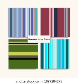 Sailor Stripes Seamless Design Set. Elegant Fashion Background Female Male Childrens Seamless Stripes Texture. Winter Spring Trendy Fashion Textile. Vintage Lines Endless Pattern. Business Suit Lines