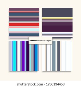 Sailor Stripes Seamless Design Set. Elegant Lines Endless Texture. Childrens Female Male Seamless Stripes Pattern. Vintage Fashion Background Training Suit Lines Winter Autumn Hipster Fashion Print.
