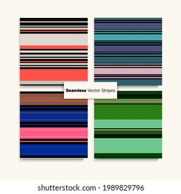 Sailor Stripes Seamless Design Set. Autumn Winter Retro Fashion Textile. Male Childrens Female Seamless Stripes Texture. Trendy Lines Endless Pattern. Swimming Suit Lines Funky Fashion Background