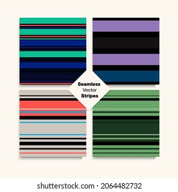 Sailor Stripes Seamless Design Set. Modern Lines Endless Texture. Retro Fashion Background Female Male Childrens Seamless Stripes Pattern. Autumn Winter Trendy Fashion Print. Training Suit Lines