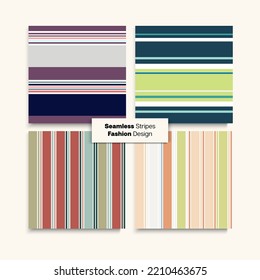 Sailor Stripes Seamless Design Set. Retro Fashion Background Winter Spring Modern Fashion Fabric. Female Childrens Male Seamless Stripes Pattern. Vintage Lines Endless Texture. Swimming Suit Lines
