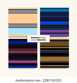 Sailor Stripes Seamless Design Set. Elegant Lines Endless Pattern. Business Suit Lines Autumn Summer Hipster Fashion Textile. Female Childrens Male Seamless Stripes Texture. Trendy Fashion Background