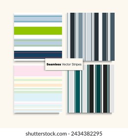 Sailor Stripes Seamless Design Set. Trendy Fashion Background Elegant Lines Endless Texture. Summer Spring Modern Fashion Textile. Swimming Suit Lines Male Female Childrens Seamless Stripes Pattern.