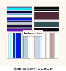 Sailor Stripes Seamless Pattern Set. Elegant Fashion Background Swimming Suit Lines Funky Lines Endless Design. Spring Summer Trendy Fashion Print.  