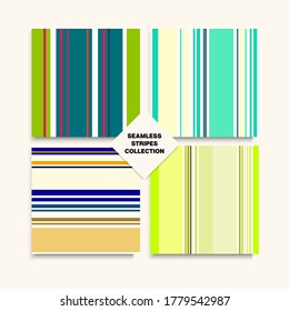 Sailor Stripes Seamless Pattern Set. Hipster Fashion Background Business Suit Lines Spring Summer Retro Fashion Textile. Funky Lines Endless Design. Childrens Female Male Seamless Stripes Texture.