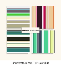 Sailor Stripes Seamless Pattern Set. Funky Lines Endless Texture. Elegant Fashion Background Winter Summer Vintage Fashion Fabric. Business Suit Lines Male Female Childrens Seamless Stripes Design.