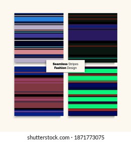 Sailor Stripes Seamless Pattern Set. Childrens Female Male Seamless Stripes Texture. Vintage Fashion Background Elegant Lines Endless Design. Autumn Summer Funky Fashion Print. Business Suit Lines