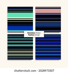 Sailor Stripes Seamless Pattern Set. Swimming Suit Lines Winter Autumn Hipster Fashion Print. Trendy Fashion Background Funky Lines Endless Texture. Female Childrens Male Seamless Stripes Design.