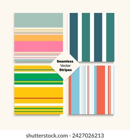 Sailor Stripes Seamless Pattern Set. Elegant Lines Endless Texture. Business Suit Lines Autumn Winter Retro Fashion Textile. Funky Fashion Background Childrens Male Female Seamless Stripes Design.