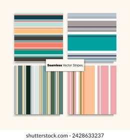 Sailor Stripes Seamless Pattern Set. Training Suit Lines Summer Spring Retro Fashion Print. Trendy Lines Endless Texture. Female Male Childrens Seamless Stripes Design. Vintage Fashion Background