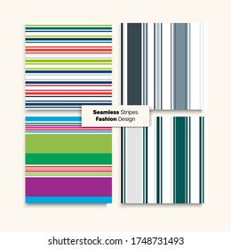 Sailor Stripes Seamless Texture Set. Funky Fashion Background Training Suit Lines Autumn Winter Vintage Fashion Print. Male Female Childrens Seamless Stripes Design. Retro Lines Endless Pattern.