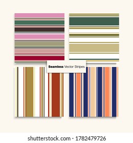 Sailor Stripes Seamless Texture Set. Female Male Childrens Seamless Stripes Design. Retro Lines Endless Pattern. Elegant Fashion Background Spring Autumn Vintage Fashion Fabric. Business Suit Lines