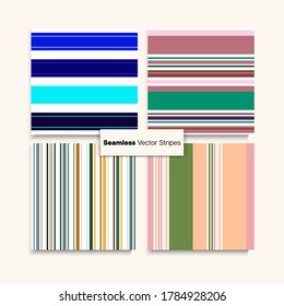 Sailor Stripes Seamless Texture Set. Business Suit Lines Male Childrens Female Seamless Stripes Pattern. Autumn Winter Trendy Fashion Textile. Retro Lines Endless Design. Elegant Fashion Background