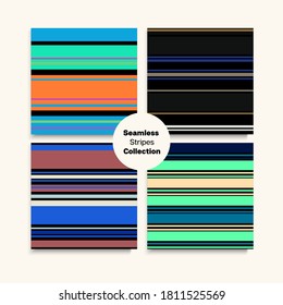 Sailor Stripes Seamless Texture Set. Female Male Childrens Seamless Stripes Pattern. Vintage Fashion Background Summer Winter Funky Fashion Print. Training Suit Lines Trendy Lines Endless Design.