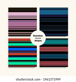 Sailor Stripes Seamless Texture Set. Autumn or Summer Retro Fashion Fabric. Funky Lines Endless Pattern. Seamless Stripes Design. Swimming Suit Lines Vintage Fashion Background