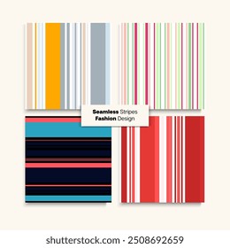 Sailor Stripes Seamless Texture Set. Training Suit Lines Female Male Childrens Seamless Stripes Design. Elegant Lines Endless Pattern. Funky Fashion Background Summer Spring Trendy Fashion Fabric.