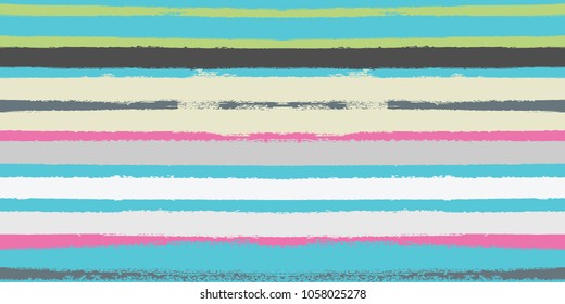 Sailor stripes seamless vector background. Hand painted ink lines summer pattern. Trendy bright sunny textile fashion design. Holidays, travel, adventure stripy background. Swimwear vintage old design