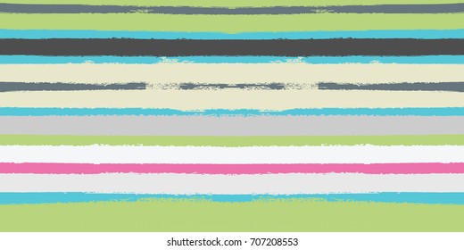 Sailor stripes seamless vector background. Hand painted ink lines summer pattern. Trendy bright sunny textile fashion design. Holidays, travel, adventure stripy background. Swimwear vintage old design