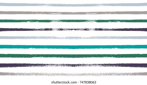 Sailor Stripes Seamless Vector Pattern. Colors Textile Blue, Ocher, White, Yellow, Brown, Gray Print. Vintage Retro Stripes Design. Creative Horizontal Banner. Watercolor Prints.