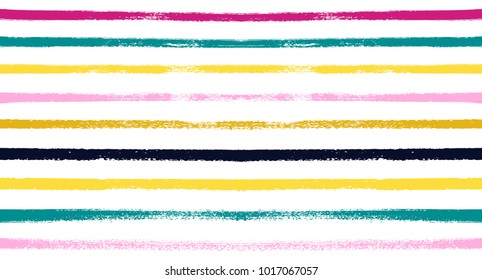 Sailor Stripes Seamless Vector Summer Pattern. Autumn Colors Yellow, Orange, Pink, Purple, Grey, White Stripes. Hipster Vintage Retro Textile Design. Creative Horizontal Banner. Watercolor Prints.