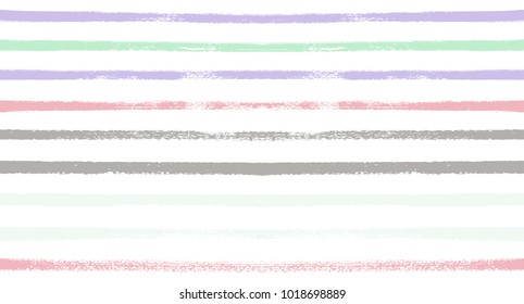 Sailor Stripes Seamless Vector Summer Pattern. Autumn Colors Blue, Turquoise, Pink, Purple, Grey, White Stripes. Hipster Vintage Retro Textile Design. Creative Horizontal Banner. Watercolor Prints.