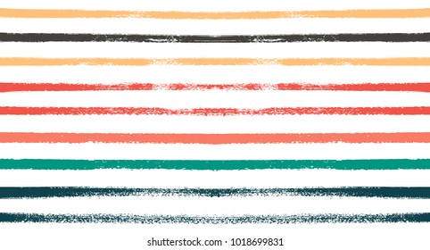 Sailor Stripes Seamless Vector Summer Pattern. Autumn Colors Yellow, Orange, Pink, Purple, Grey, White Stripes. Hipster Vintage Retro Textile Design. Creative Horizontal Banner. Watercolor Prints.