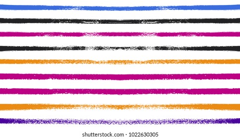 Sailor Stripes Seamless Vector Summer Pattern. Autumn Colors Yellow, Orange, Pink, Purple, Grey, White Stripes. Hipster Vintage Retro Textile Design. Creative Horizontal Banner. Watercolor Prints.
